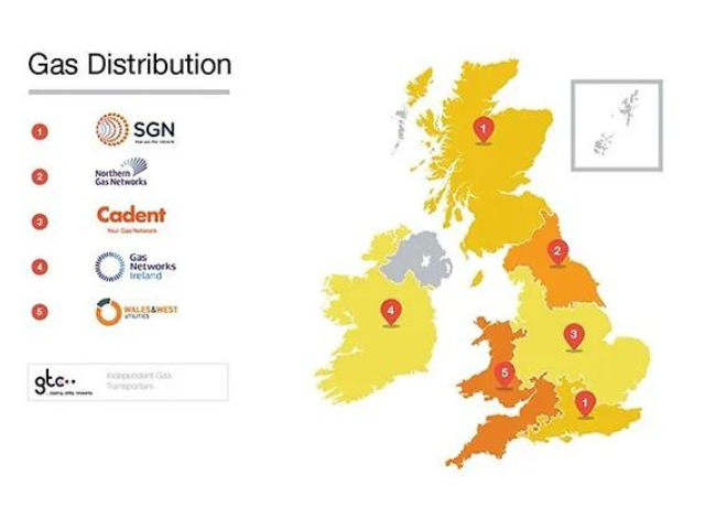 British gas distribution map powerpoint template.
