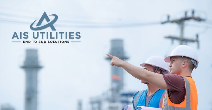 Independent Connection Provider utilities logo with two workers pointing at a power station.