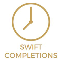 A clock with the words swift completions on it.